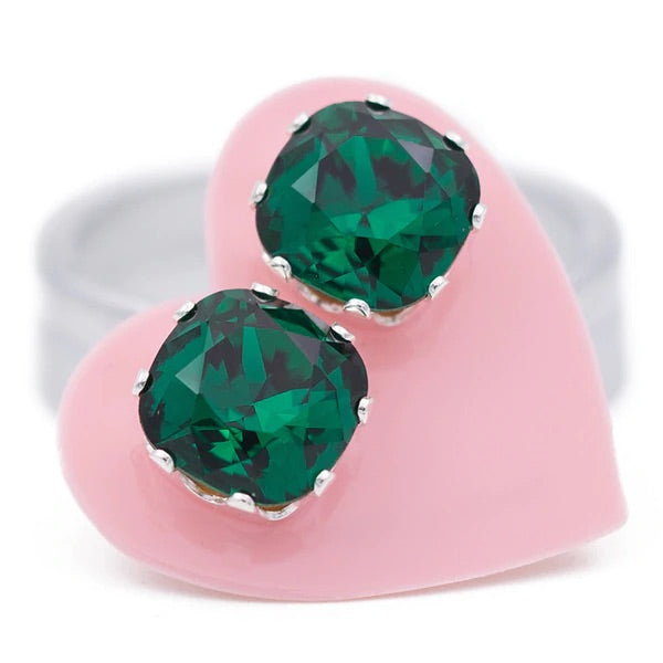 Emerald Cushion Cut Earrings JoJo Loves You Sterling silver swarvoski Crystal 