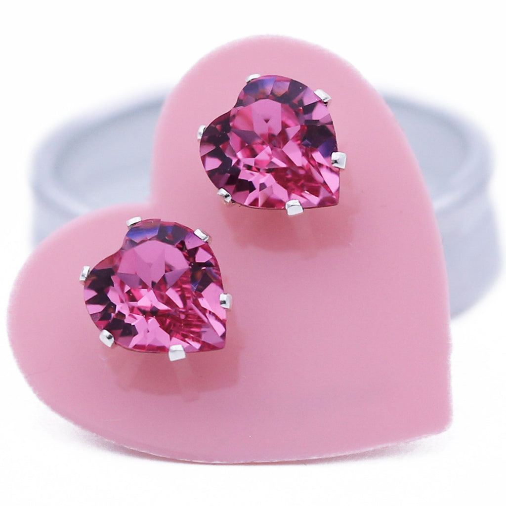 Pink Mini Heart Bling Earrings hearts love sterling silver swarovski crystal jewelry jojo loves you 