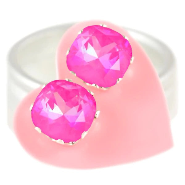 Neon Pink Cushion Cut Earrings Sterling silver swarovski crystal jojo loves you 