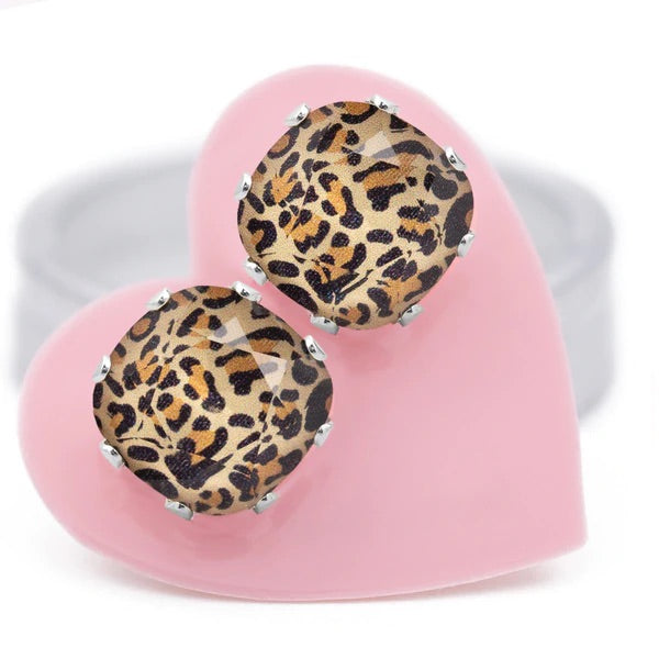 Fierce Cushion Cut Leopard JoJo Loves You Animal Print earrings sterling silver searvoski crystal