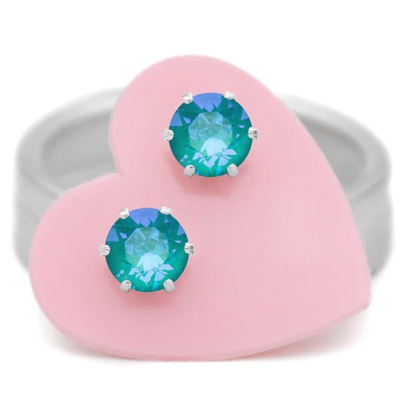 Turquoise & Caicos Ultra Mini Bling Earrings Sterling Silver Swarovski Crystal JoJo Loves you 