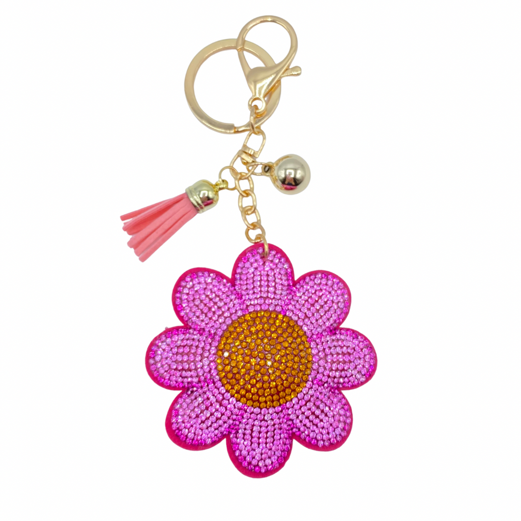 Pink Sparkle Crystal Daisy Key Ring